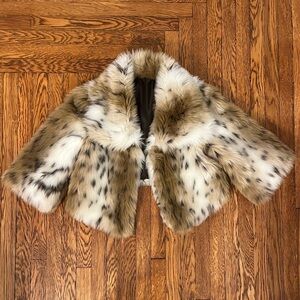 Faux Fur Animal Print Shrug Jacket